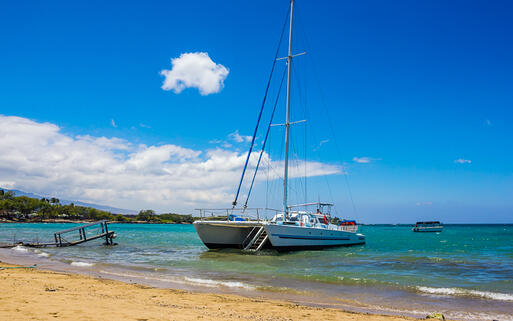 Katamaran am Strand von  Waikoloa Beach, Big Island, Hawaii © Mariia Sats / Shutterstock.com