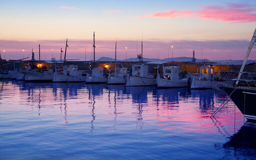 Der Hafen von Formentera bei Sonnenuntergang © holbox  / Shutterstock.com